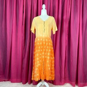 Pagoda orange hombre and eyelet slit midi dress, size M - L